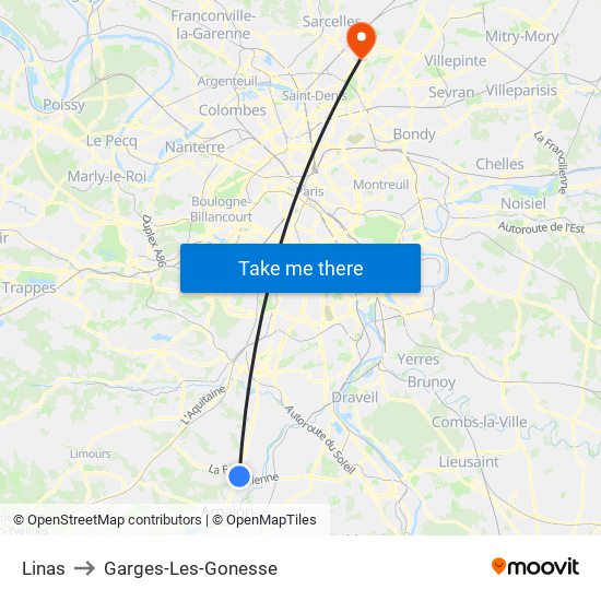 Linas to Garges-Les-Gonesse map