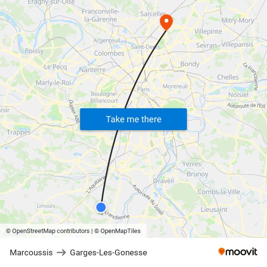 Marcoussis to Garges-Les-Gonesse map