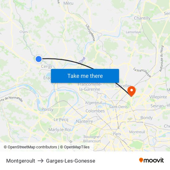 Montgeroult to Garges-Les-Gonesse map