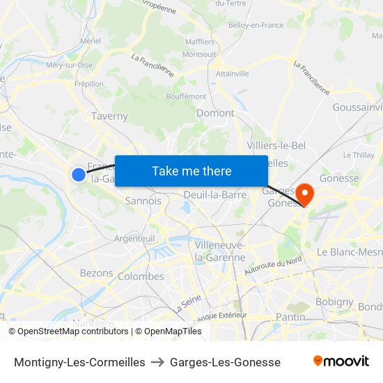 Montigny-Les-Cormeilles to Garges-Les-Gonesse map