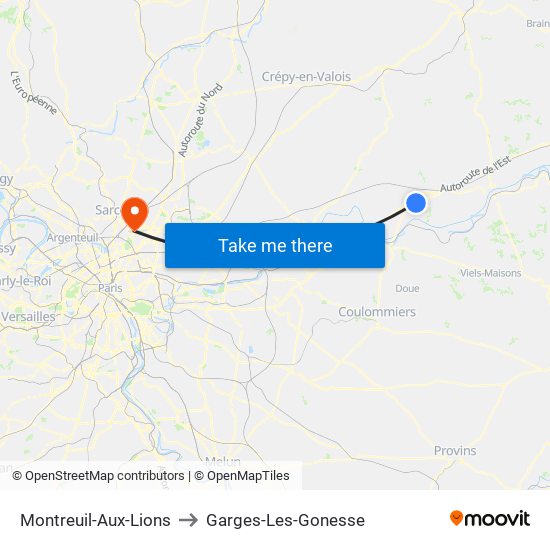 Montreuil-Aux-Lions to Garges-Les-Gonesse map