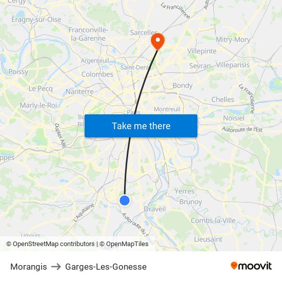 Morangis to Garges-Les-Gonesse map