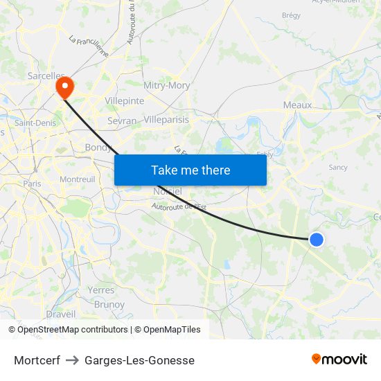 Mortcerf to Garges-Les-Gonesse map