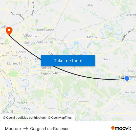 Mouroux to Garges-Les-Gonesse map