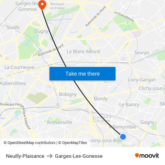 Neuilly-Plaisance to Garges-Les-Gonesse map