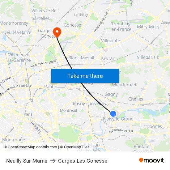 Neuilly-Sur-Marne to Garges-Les-Gonesse map