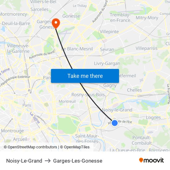 Noisy-Le-Grand to Garges-Les-Gonesse map
