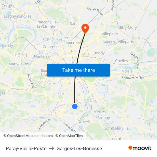 Paray-Vieille-Poste to Garges-Les-Gonesse map