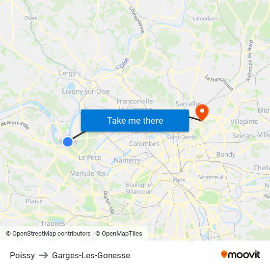 Poissy to Garges-Les-Gonesse map
