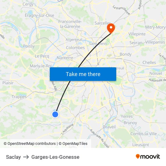 Saclay to Garges-Les-Gonesse map
