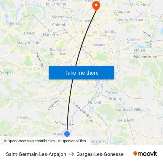 Saint-Germain-Les-Arpajon to Garges-Les-Gonesse map