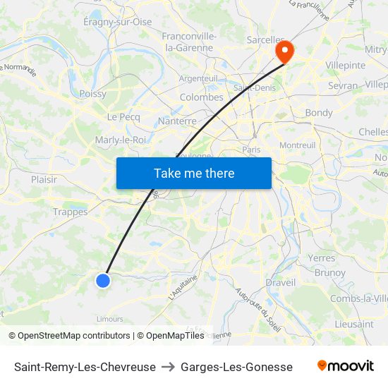 Saint-Remy-Les-Chevreuse to Garges-Les-Gonesse map