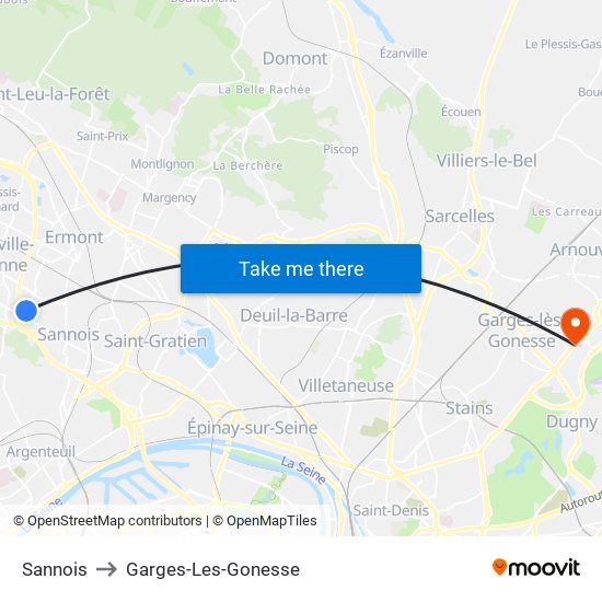 Sannois to Garges-Les-Gonesse map