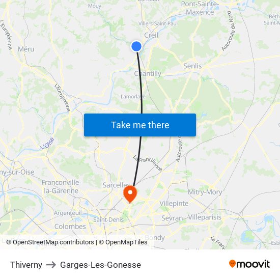 Thiverny to Garges-Les-Gonesse map