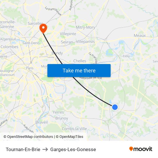 Tournan-En-Brie to Garges-Les-Gonesse map