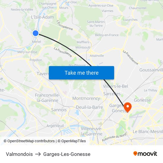 Valmondois to Garges-Les-Gonesse map