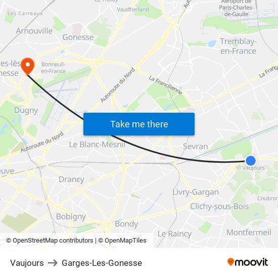 Vaujours to Garges-Les-Gonesse map