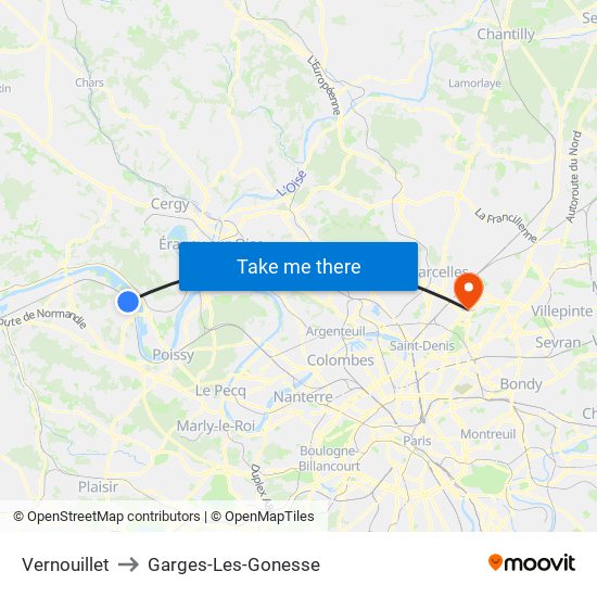 Vernouillet to Garges-Les-Gonesse map
