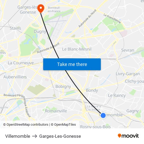Villemomble to Garges-Les-Gonesse map