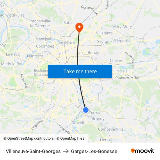 Villeneuve-Saint-Georges to Garges-Les-Gonesse map