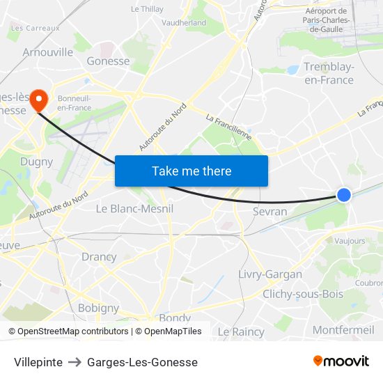 Villepinte to Garges-Les-Gonesse map