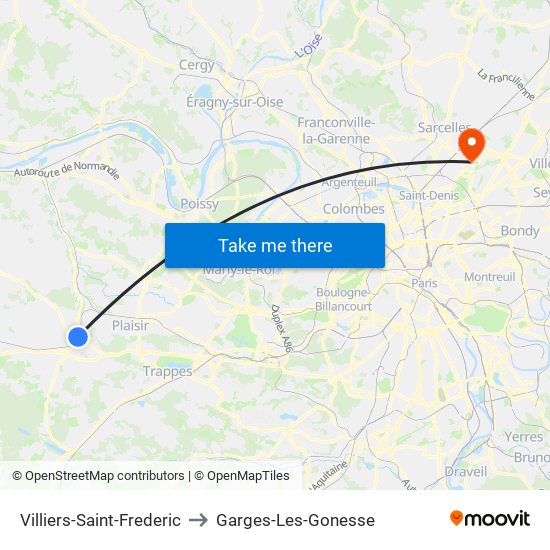 Villiers-Saint-Frederic to Garges-Les-Gonesse map