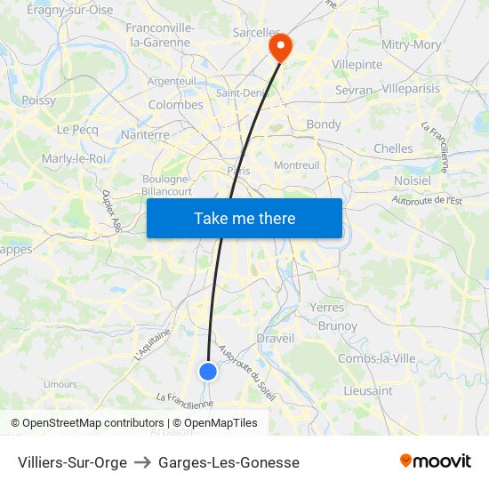 Villiers-Sur-Orge to Garges-Les-Gonesse map