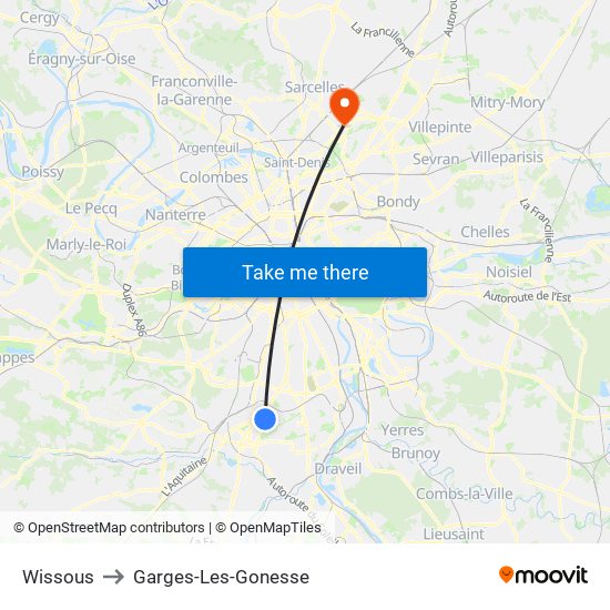 Wissous to Garges-Les-Gonesse map