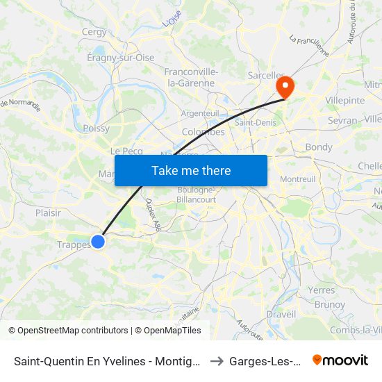 Saint-Quentin En Yvelines - Montigny-Le-Bretonneux to Garges-Les-Gonesse map