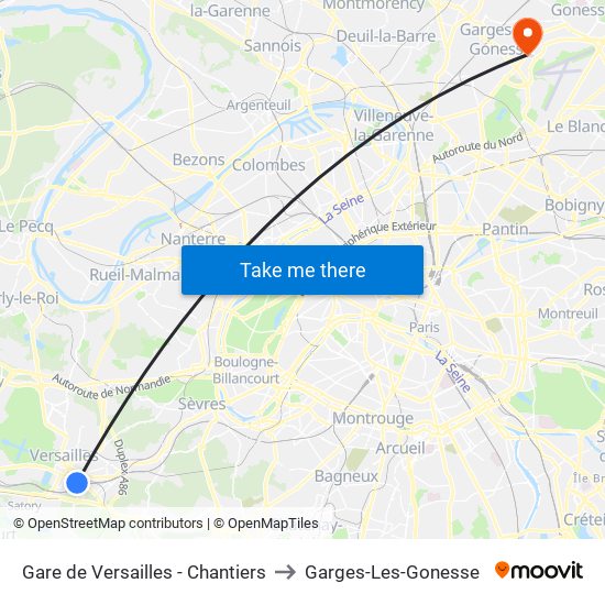 Gare de Versailles - Chantiers to Garges-Les-Gonesse map