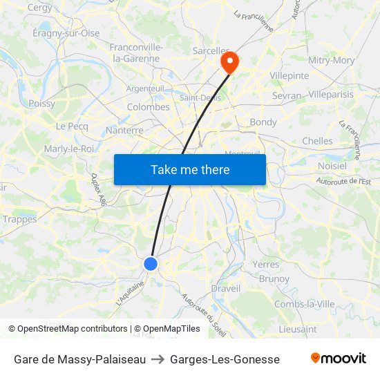 Gare de Massy-Palaiseau to Garges-Les-Gonesse map