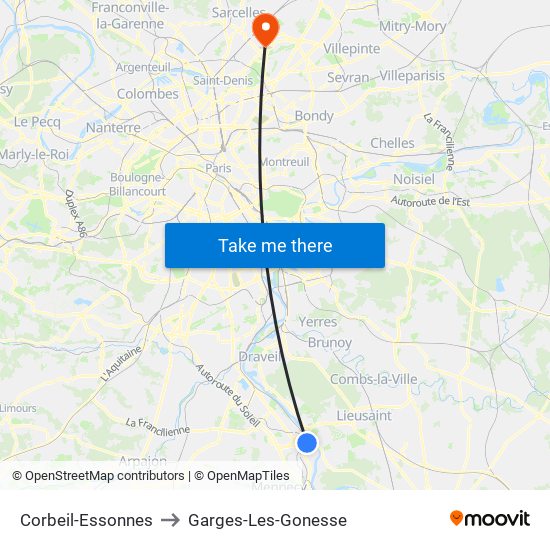 Corbeil-Essonnes to Garges-Les-Gonesse map