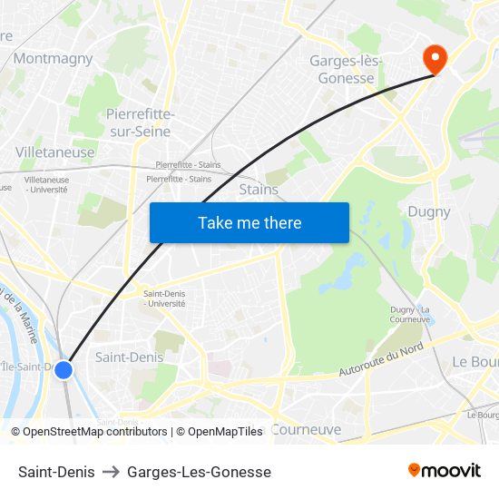 Saint-Denis to Garges-Les-Gonesse map