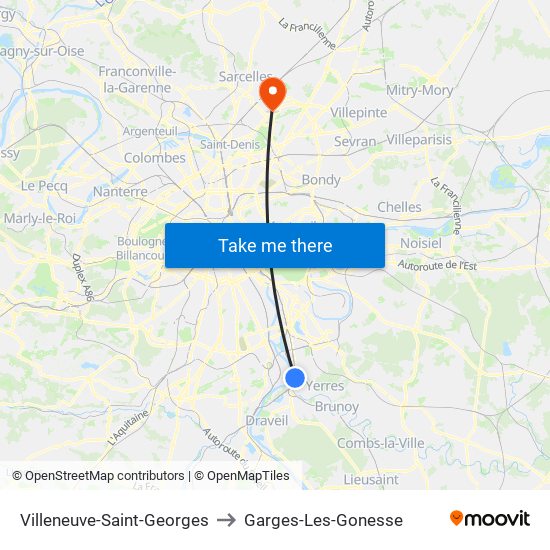 Villeneuve-Saint-Georges to Garges-Les-Gonesse map