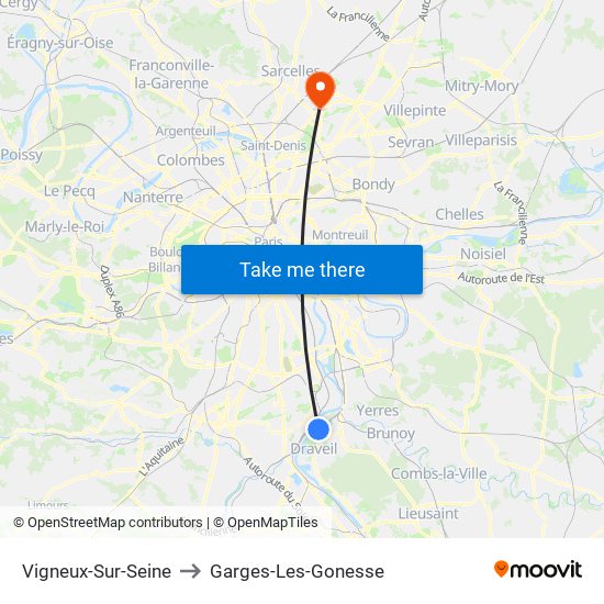 Vigneux-Sur-Seine to Garges-Les-Gonesse map