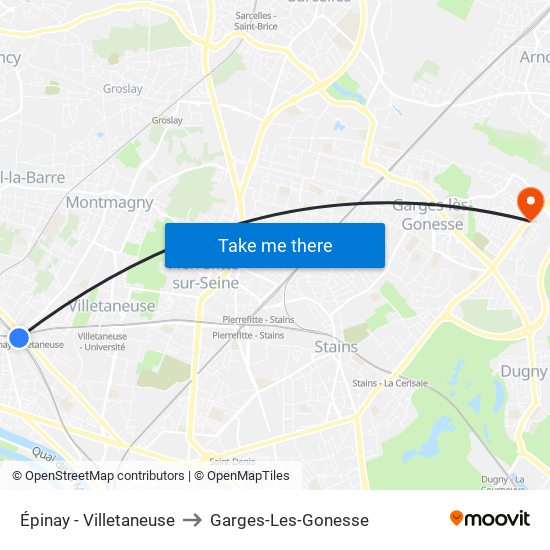 Épinay - Villetaneuse to Garges-Les-Gonesse map
