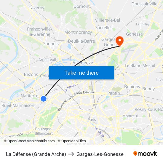 La Défense (Grande Arche) to Garges-Les-Gonesse map