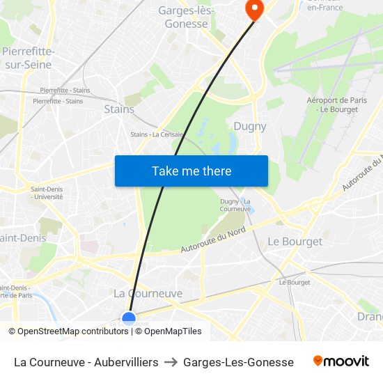 La Courneuve - Aubervilliers to Garges-Les-Gonesse map