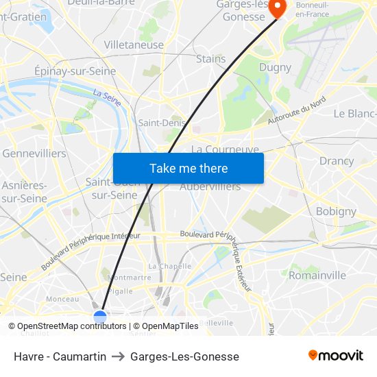 Havre - Caumartin to Garges-Les-Gonesse map