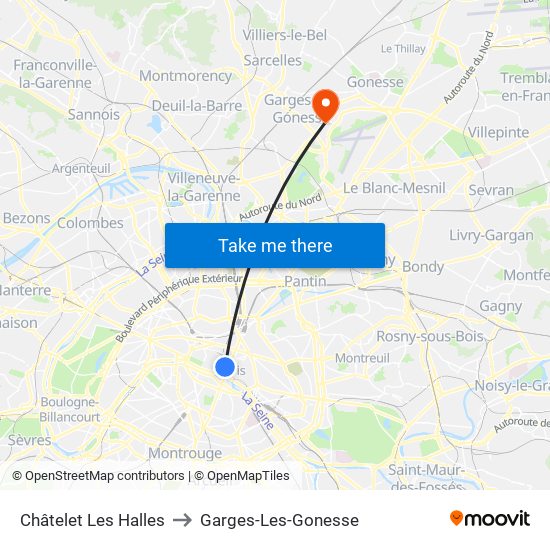 Châtelet Les Halles to Garges-Les-Gonesse map