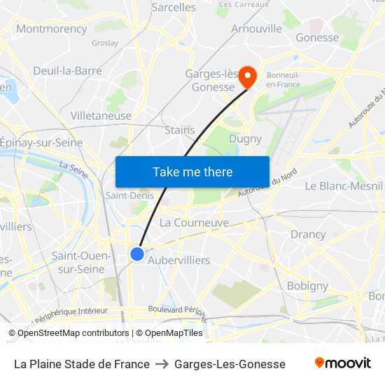 La Plaine Stade de France to Garges-Les-Gonesse map