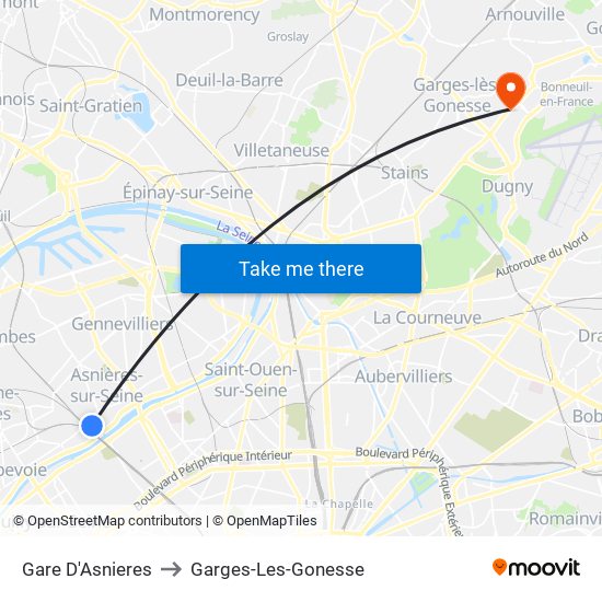 Gare D'Asnieres to Garges-Les-Gonesse map