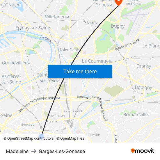 Madeleine to Garges-Les-Gonesse map