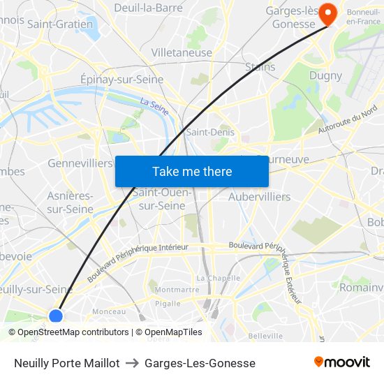 Neuilly Porte Maillot to Garges-Les-Gonesse map