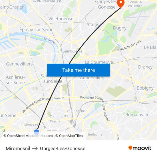Miromesnil to Garges-Les-Gonesse map