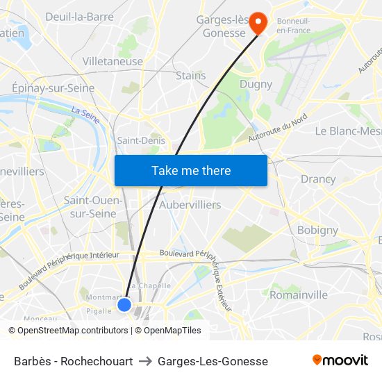 Barbès - Rochechouart to Garges-Les-Gonesse map