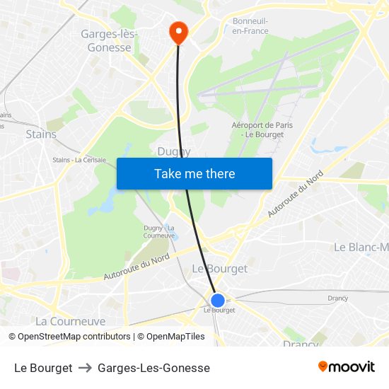 Le Bourget to Garges-Les-Gonesse map
