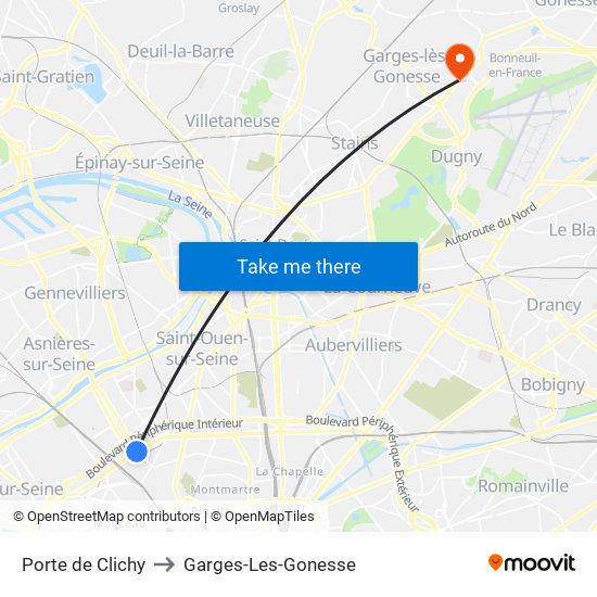 Porte de Clichy to Garges-Les-Gonesse map