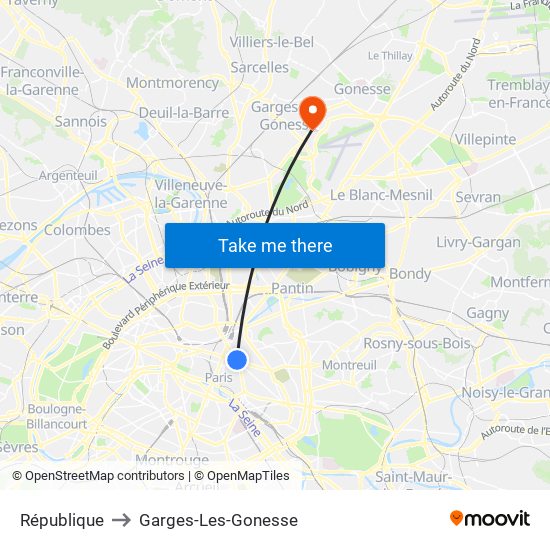 République to Garges-Les-Gonesse map