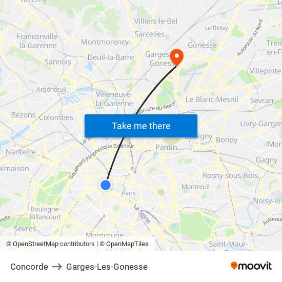 Concorde to Garges-Les-Gonesse map